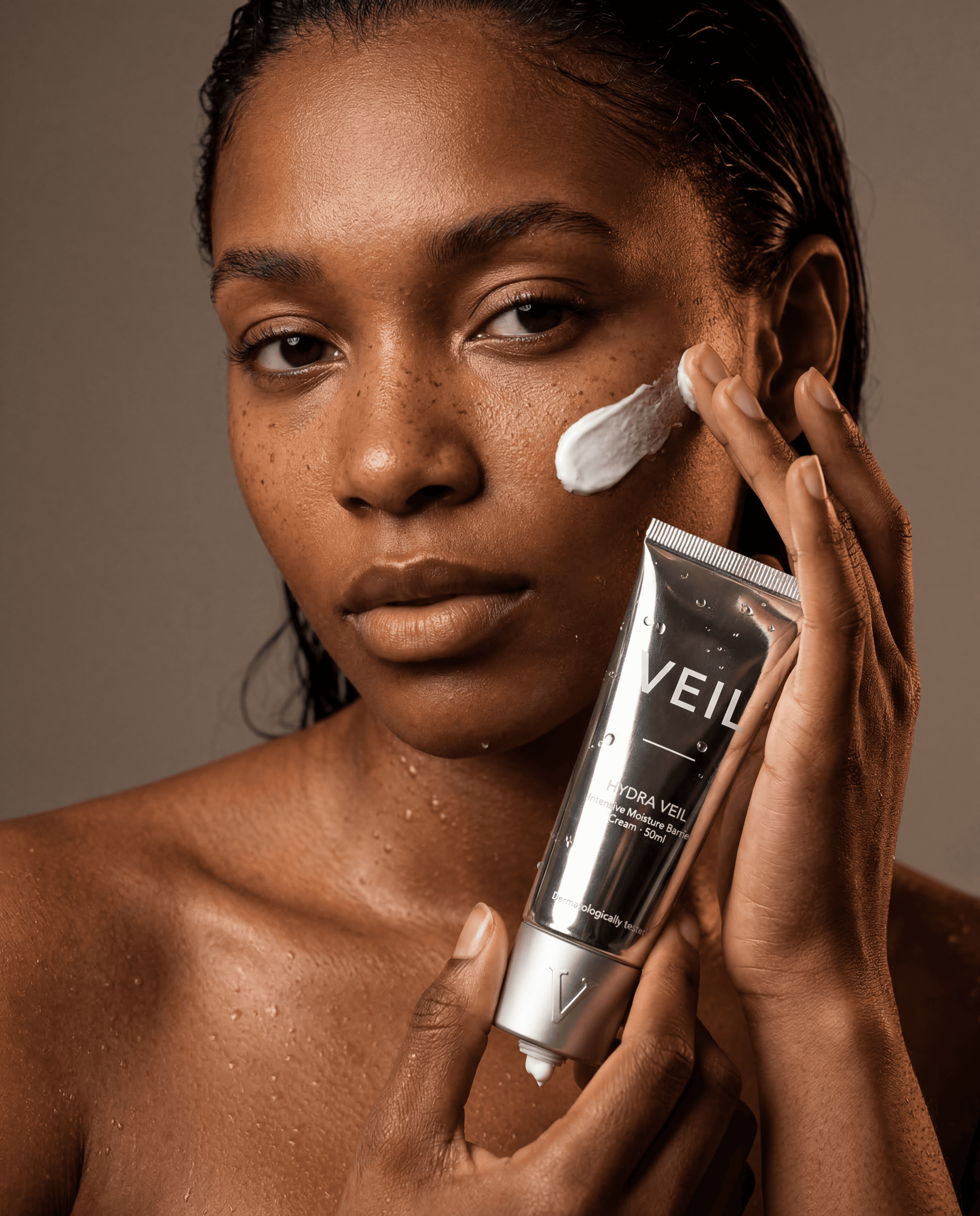 AI-generated editorial skincare product photo with styled background
